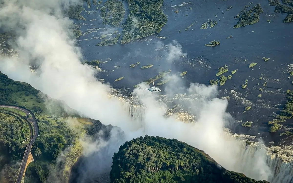 The Batoka Gorge below Victoria Falls filmed from a helicopter