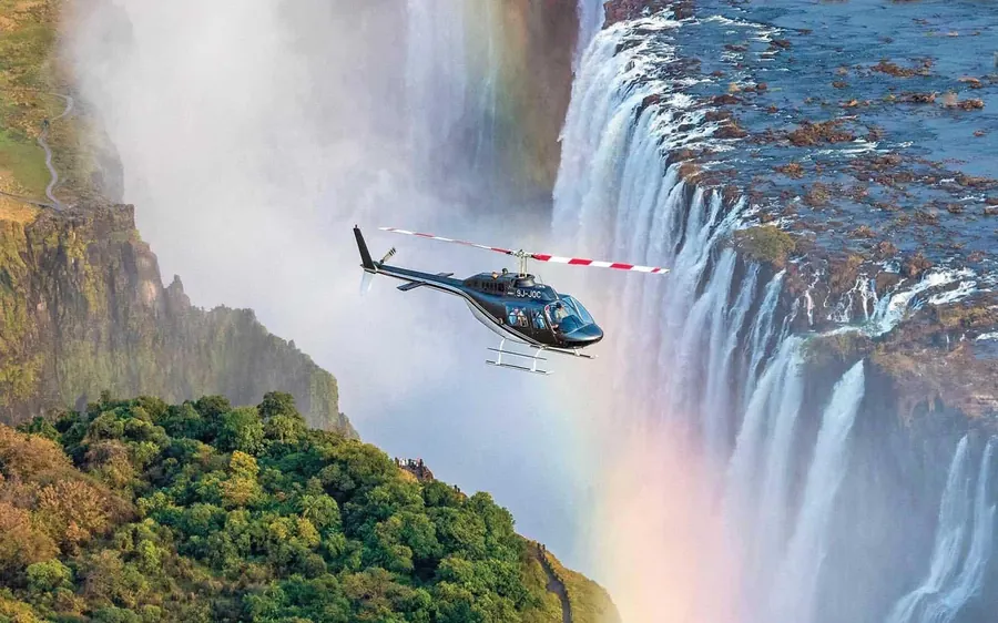 An aerial view of Victoria Falls and the gorge below it