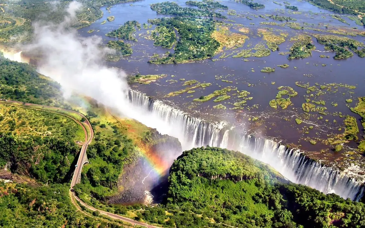 Victoria Falls and the Zambezi from a scenic helicopter flight